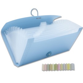 Small Accordion File Organizer - 13 Pocket Expanding Folder for Receipts, Bills, and Envelopes - Money Saving Binder (Blue)