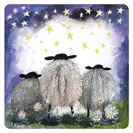 ALEX CLARK Starlight Sheep Coaster (single) - Farm - Country side - Watercolour - Cork Back