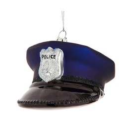 The Bridge Collection 3.75" Glass Blue Police Officer Hat Ornament - Gift for Cop Holiday Decoration, Law Enforcement Holiday Ornament