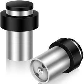 Door Stopper, 65mm Floor Door Stop Heavy Duty Stainless Steel Door stoppers for Skirtings, Tall Door Stop with Sound Dampening Rubber Bumper, Wall Floor Mounted Doorstop Wall Protector, Silver 2 Pack