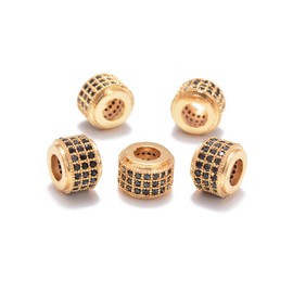 AD Beads Zircon Pave Rhinestones big hole Rondelle Spacer Beads 6x7mm 5Pcs Black on Gold