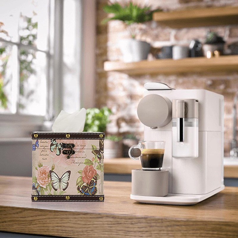 TOLIDA PU+ Wood Square Tissue Box Cover - Retro Household