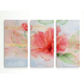 Renditions Gallery-Canvas Prints Wall Art-Hibiscus-Gallery Wrapped-Abstract-Modern-Home Décor-Ready to Hang-3 Pieces-Each Canvas 12in.Wx24in.Hx1.5in.D-Total Size-36 Wx24 Hx1.5 D