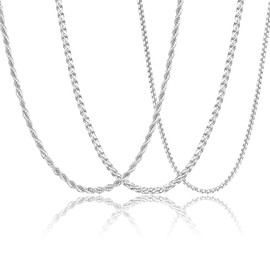 Fehki 3 x men's stainless steel chain set, 316L necklace for men, silver, gold, black, chain jewellery for men, 16/18/20/22/24 inches, Stainless Steel, No Gemstone