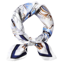 Kcctoo Bufanda de seda de morera de 27.5 pulgadas para mujer, bufanda de satén con cuello cuadrado para bolsa, bufandas de pelo, regalo, A9-white Navy Blue, 27.5 × 27.5 inch / 70x 70cm