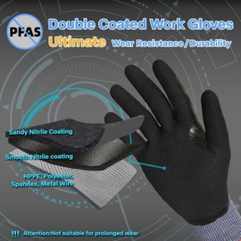 Schwer ProGuard-X ANSI A9 Highest Level Cut/Abrasion/Puncture Resistant Gloves for Heavy Duty Work, 3/4 Double Nitrile Coating for Ultra Durable, Water and Oil Proof, Anti Slip, Stain Resistant, 2S
