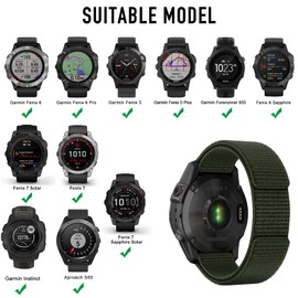 Songsier Fenix 7 Hook and Loop Watch Strap Compatible with Garmin Fenix 7 Solar/Fenix 7 Sapphire Solar/Fenix 6/Fenix 6 Pro/Fenix 5/Fenix 5 plus/Instinct/Forerunner 935/945/ Approach S60