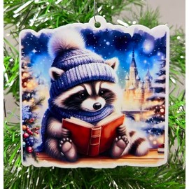 Raccoon Ornament - Book Reading Raccoon Winter Themed Christmas Ornament
