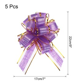 TOP-VIGOR 5pcs 7 Inch Large Pull Bow, Gift Wrapping Bows Ribbon Organza Bows for Wedding Baskets Presents Christmas Valentine's Day Birthday Gift Decorations, Purple