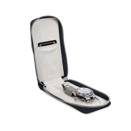 Hiram Watch Travel Case 1 Watch Storage Box Saffiano Leather Portable Watch Organizer with Zipper (Blue)