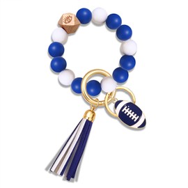 boderier Silicone Bracelet Keychain Wristlet Bangle Keyring Portable House Car Keys Ring Holder W/Tassel Blue White