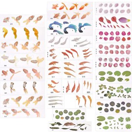 OLYCRAFT 35 Sheets 3D Goldfish Film Stickers Koi Pond Painting Stickers Goldfish Lotus Leaf Resin Stickers Transparent Resin Decorate Stickers for Resin Craft Art