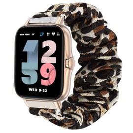 Compatible for EGQINR Smartwatch Band, Sahouden Fabric Elastic Scrunchie Elastic Women Replacement Straps Compatible with EGQINR T42 Smart Watch 1.7" (Leopard)