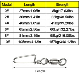 10 Pieces Fishing Swivels, Metal Fishing Ball Bearing Swivels, High Strength Fishing Tackle Fishing Line Connector for Freshwater and Saltwater (0#)