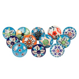 SHYAMVUN Ceramic Door Knobs Handcrafted Multicolor Premium Quality Assorted Designs Vintage Style Cupboard Drawer Knobs (Pack of 10)