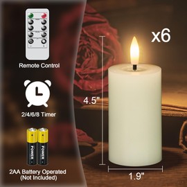 Lasumora Mirror Surface Votive Candles Battery Operated with Remote Timer, 6pcs Real Wax LED Votive Candle Realistic Flickering for Wreaths Memorial Lantern Φ 2" H 4.5” Ivory Flameless