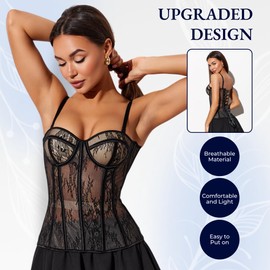 WS Waist Secrets Perfect Corset NYC OVERBUST Mesh Corset Top Lace up Shapewear with 15 Steel Boned (Color Black, XS)