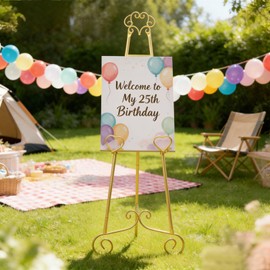 Gold Easel Stand for Sign,Heavy Duty Metal Adjustable Display Easel with Storage Bag,Perfect for Showcasing Pictures, Artwork, Picture Frame Wedding Sign Etc