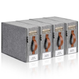 KitHero 4pack Bed Sheet Organizer, Foldable Linen Closet Organizers and Storage with Sealed Design, Queen & King Size Sheet Storage with Window, Closet Organizer for Bedsheets/Blankets/Clothes, Linen