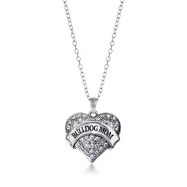 Inspired Silver - Bulldog Mom - Silver Necklace for Women - Pave Heart Pendant Chain Necklace Jewelry Gift with Cubic Zirconia - Women's Necklace Charm with Lobster Claw Clasp