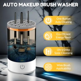 Electric Makeup Brush Cleaner Machine, Quick Efficient Deep Cleaning Makeup Brush, Automatic Spinning Cosmetic Brush Cleaner All Types of Brushes Portable Compact Design for Travel Home Use