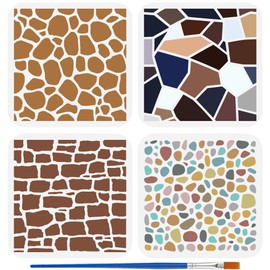 FINGERINSPIRE 4PCS Stone Grain Stencils for Painting with Brush 15x15cm Reusable Irregular Pattern Template Hollowed Wall Art Stencil Plastic PET Daily Theme Template for Furniture Decoration