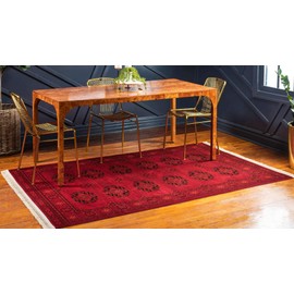 Unique Loom Tekke Collection Over-Dyed Saturated Traditional Torkaman Area Rug, 5 ft 0 in x 8 ft 0 in, Red/Black