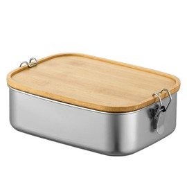 Bento Lunch Box for Adults / Children, Stainless Steel Lunch Box and Lunch Box 800 ml/1200 ml/1500 ml, Metal Box with Wooden Lid, BPA & Plastic-Free Bread Box, Breakfast Box for Nursery, School &