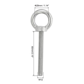 PATIKIL M12 x 80mm Lifting Shoulder Eye Bolt, 2Pcs 304 Stainless Steel Lifting Ring Threaded Eyebolt with Nuts Washers for Hanging Hammocks Articles