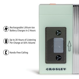 Crosley CR3047A-MT Mini Retro 80's Portable Bluetooth Speaker, Wireless with Microphone, Vintage, Mint