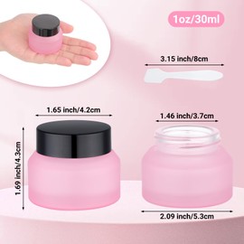 Segbeauty 1oz Frosted Glass Jar with Lid, Small Glass Containers for Lotion Cream Foundation, Refillable Travel Bottles for Toiletries 4pcs 30ml, Pink Empty Travel Size Containers with Spatulas