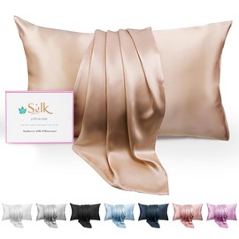 FCHJXTL Premium 100% Mulberry Silk Pillowcase for Hair and Skin,Silk Pillow Cases with Hidden Zipper,Cooling Gold Silk Satin Pillowcase for Sleeping Women,1 Piece (Beige, Standard)