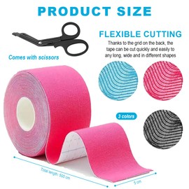 VIVIIHOO 3er Pack Kinesiologie Tape, hautfreundliches Physio Tape für Muskelunterstützung und Schmerzlinderung an Knie, Ellenbogen und Schulter - wasserfest und elastisch