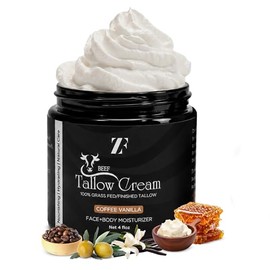 ZF Beef Tallow for Skin and Face - Tallow and Honey Balm for Face with Raw Honey & Jojoba Oil - Whipped Grass Fed Beef Tallow Face Moisturizer & Tallow Face Cream - Coffee Vanilla 4 oz