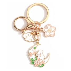 SHTALHST Rabbit Keychain,Moon Rabbit Keychain with Cloud & Cherry Blossom Charm,Cute Bunny Bag Charm Bunny Gift for Women