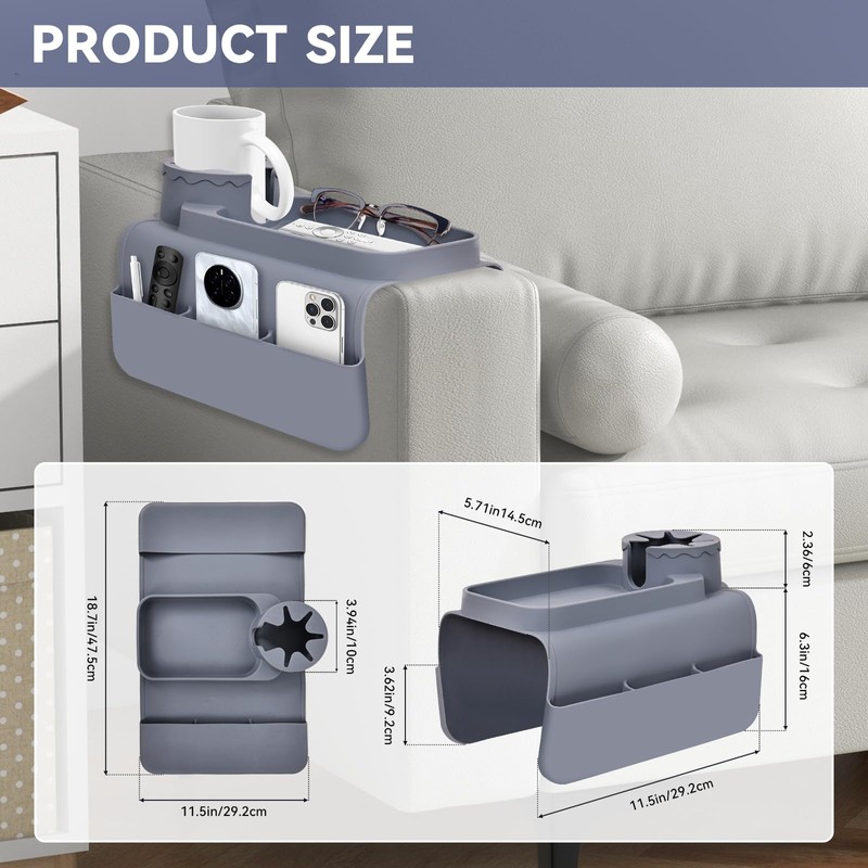 Wkyqes Couch Cup Holder Tray - Wide (6"+) ， Silicone