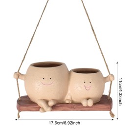 Marjoramy Hanging Flower Pots with Swing Face, Double Smiley Rocking Chair, Planter Succulent Pots with Drainage Hole, Resin Planters for Garden, Bedroom, School, Home