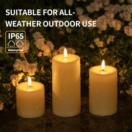TFROSIM Solar Candles Outdoor Waterproof,Ivory White Flameless Candle Set, Dusk to Dawn Light Sensor, LED Rechargeable Solar Pillar Candles for Outdoor Lanterns,Patio Decor,3" x 3" 4.5" 6",Set of 3