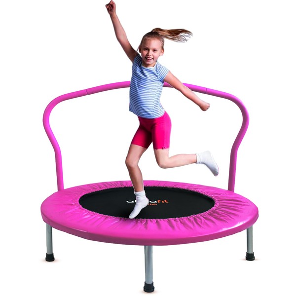 Ativafit Fitness Trampoline for Kids Foldable Mini Trampoline with Adjustable Foam Handle Workout Indoor Outdoor Home Use
