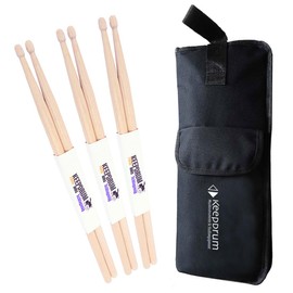 keepdrum 5A Hickory Drum Sticks Wood 3 Pairs + Stick Bag SB-01