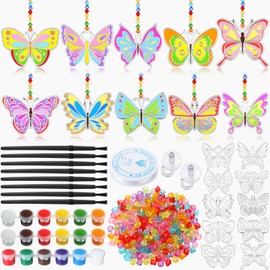 WinnerWhy 30 Sets Suncatchers Window Art Kits, DIY Sun Catchers Bulk Crafts Paint Your Own Window Ornaments for Boys Girls Classroom Home Party Birthday Activity Decor (Butterfly Style)