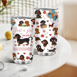 MoYueno Dachshunds Gifts, 20oz Stainless Steel Just a Girl Who Loves Dachshunds Tumblers with Brush & Straw, Wieners Gift for Women, Dog Tumbler, Gifts for Fathers Day