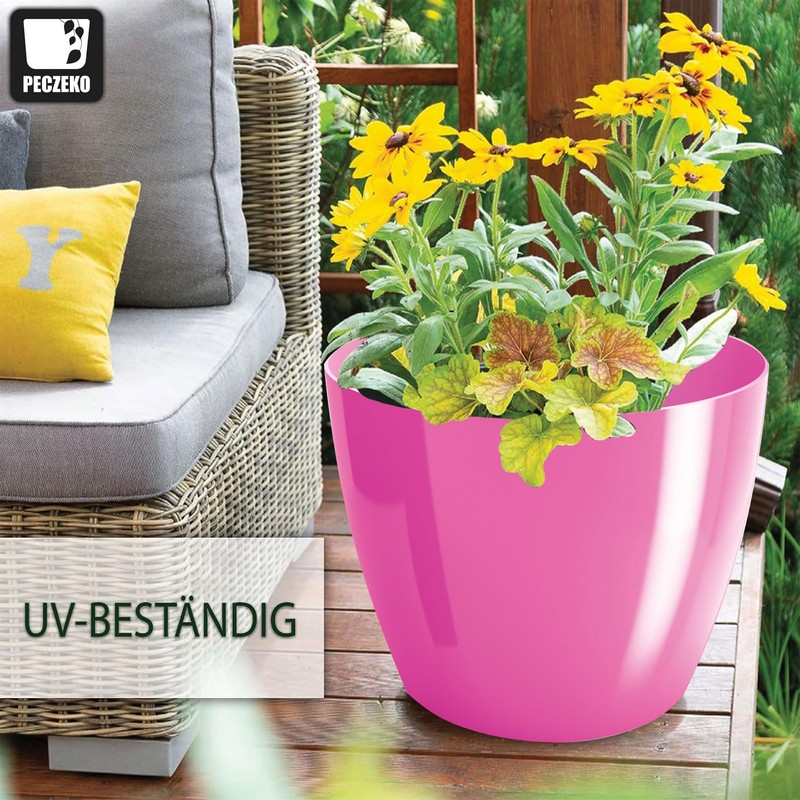 PECZEKO Flower Pot Shiny Plastic Planter Decorative Pot for Large