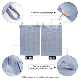 HSOFTIFY 100% Linen Hanging Storage Bag with 20 Pockets, Wall Hang Over The Door Closet Organizer for Socks Underpants, Blue