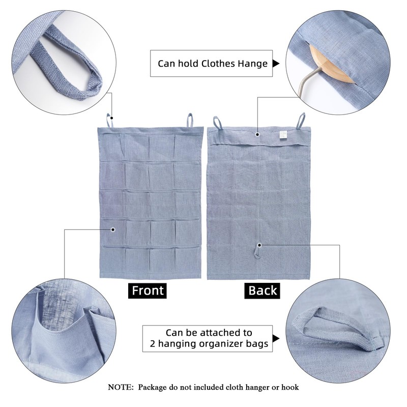 HSOFTIFY 100% Linen Hanging Storage Bag with 20 Pockets, Wall