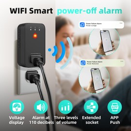 Power Failure Alarm WiFi, 110dB Loud Freezer Smart Power Outage Alarm with LED Indicator, 3 Volume Levels & Voltage Detection, Socket Expansion, App Alerts, for Refrigerator, Sump Pump, Aquarium