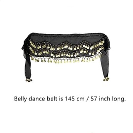 RUITASA Belly Dance Hip Scarf, Belly Dancing Belts, Belly Dancing Skirt Hip Scarves with Dangling Gold Coins for Performance Costume(Black)