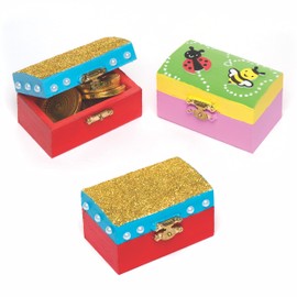 Baker Ross ET127 Mini Wooden Jewellery Box Treasure Chests, Creative Arts and Crafts for Kids (Pack of 4), 8cm x 5cm