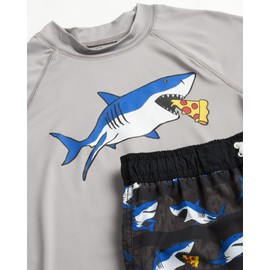 iXtreme - Juego de 2 protectores de erupción para niños, UPF 50+, de secado rápido, playera de natación y trajes de baño, protector de erupción para bebés (tamaños: 12M-14), Negro/Gris Tiburón, 12
