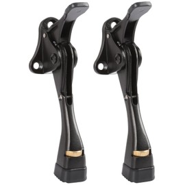 Kickdown Door Stopper 4 Inches - 2 Packs One Touch Adjustable Height Door Stop for The Bottom of Door Aluminum Alloy Metal Door Stopper with Rubber Tip & Wall Protectors for Wide Doors Black